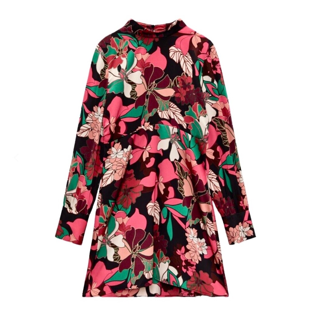 Zara Satin Long Sleeve Mini Dress
